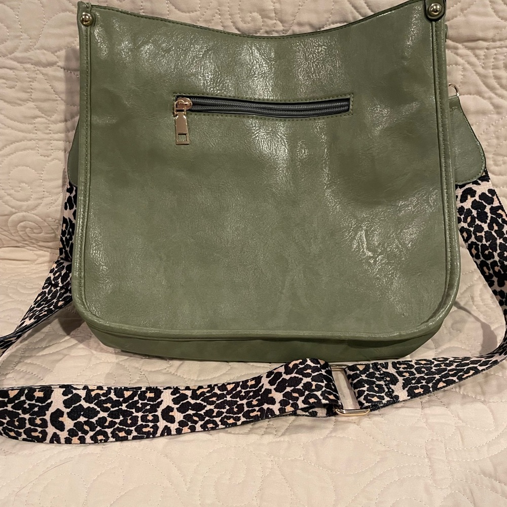 Olive Faux Leather Crossbody with Changeable Strap